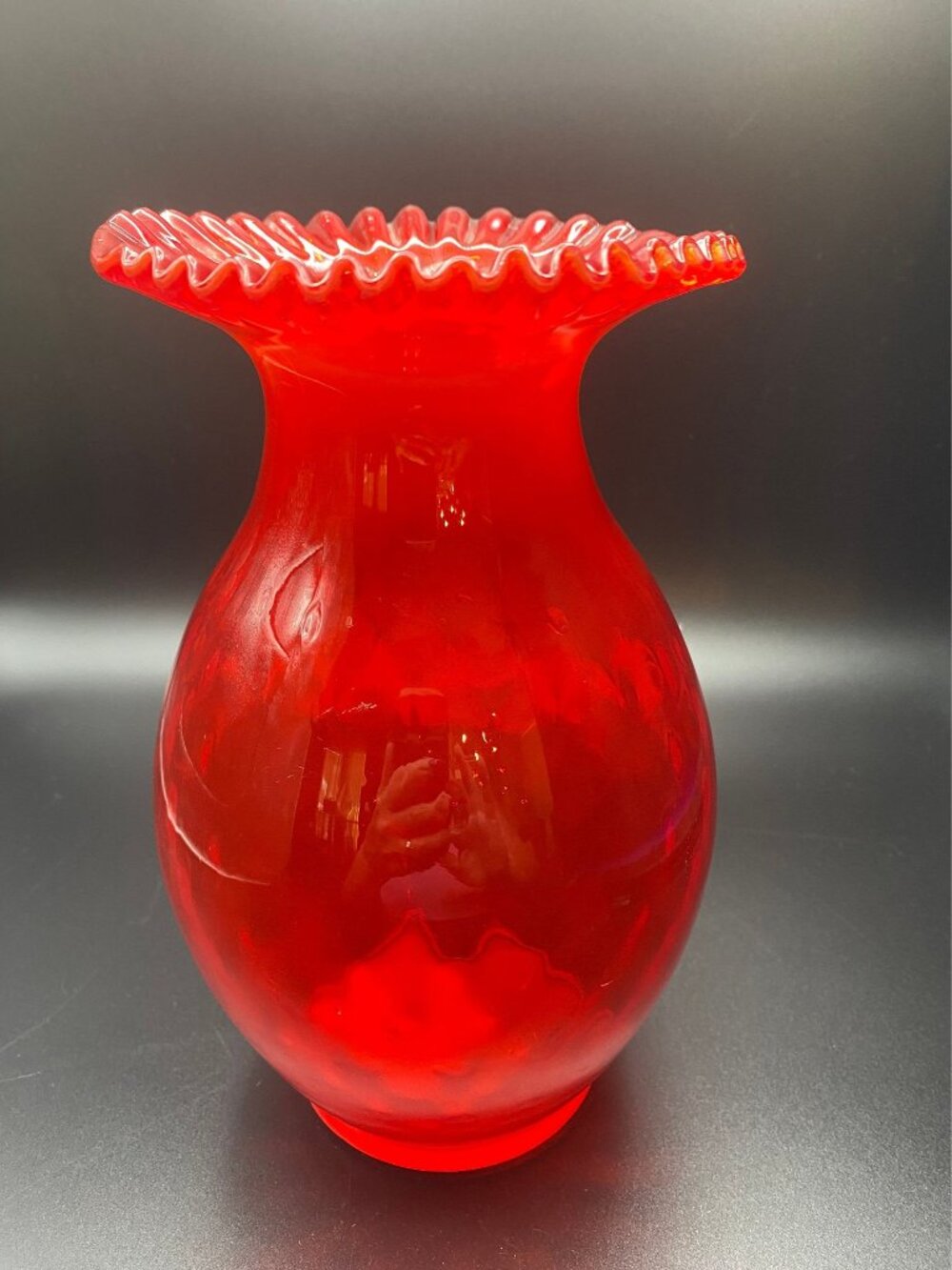 Amberina Vase Crimped rim